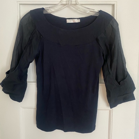 G2000 Black Cotton Silk Short Sleeve Top Size 36 XS - Picture 1 of 6